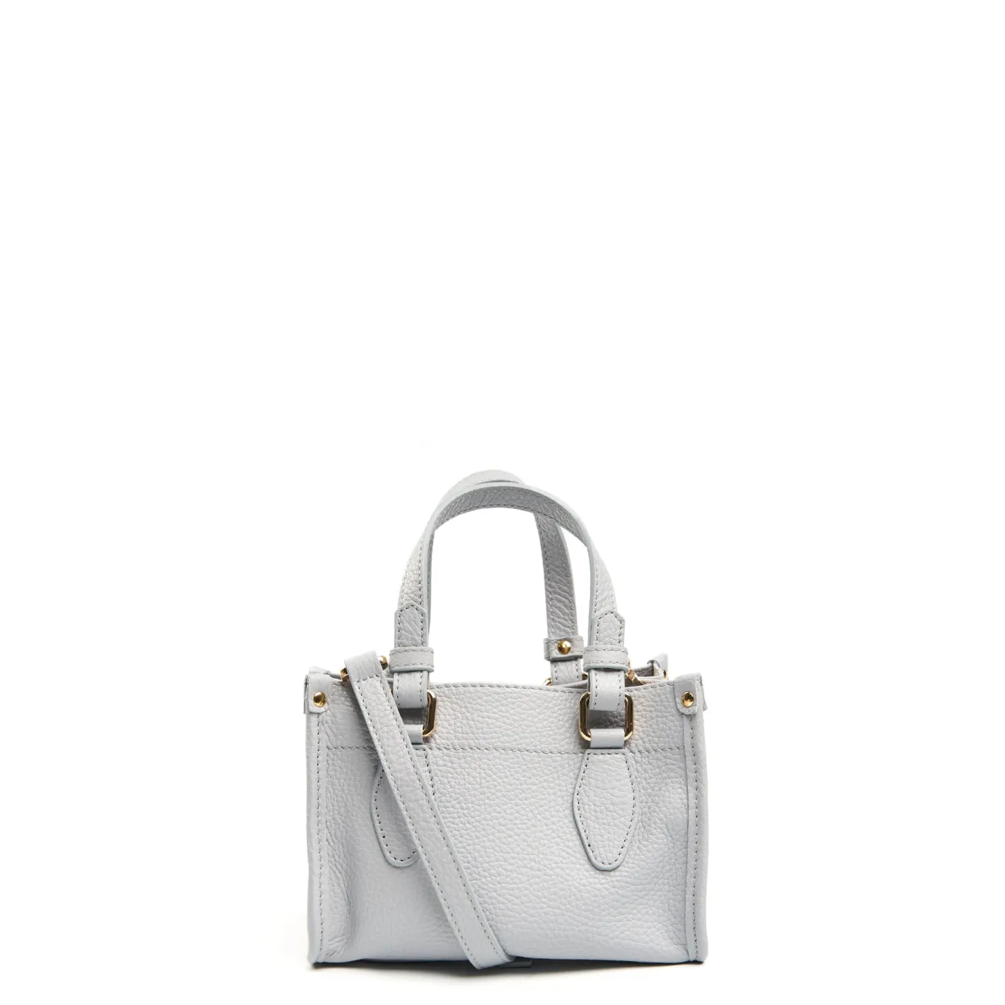 BORSA SHOPPING MINI AZZURRO POLVERE In pelle martellata