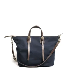 BORSA WEEKEND BLU SCURO In tela con rifinitute in pelle