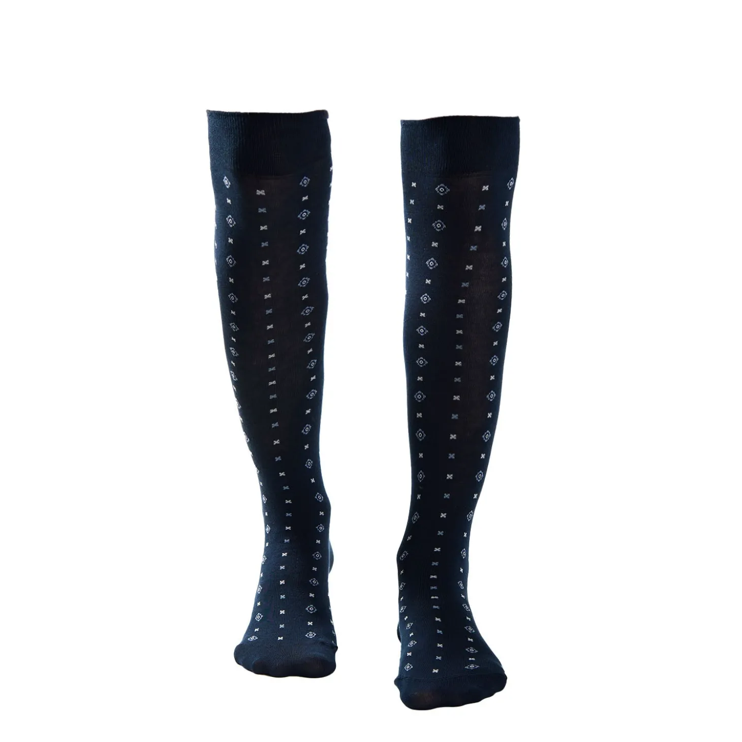 CALZE LUNGHE BLU SCURO IN COTONE Microfantasia fiore