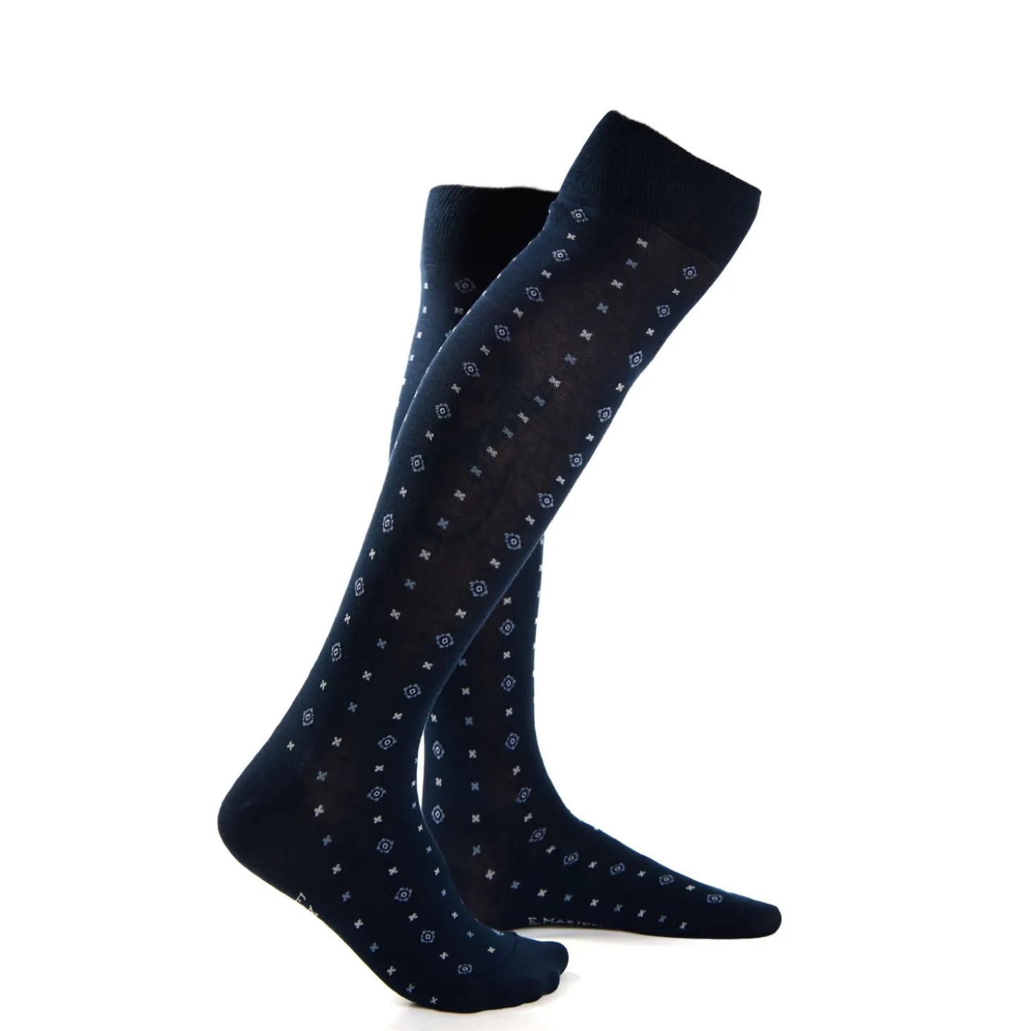 CALZE LUNGHE BLU SCURO IN COTONE Microfantasia fiore