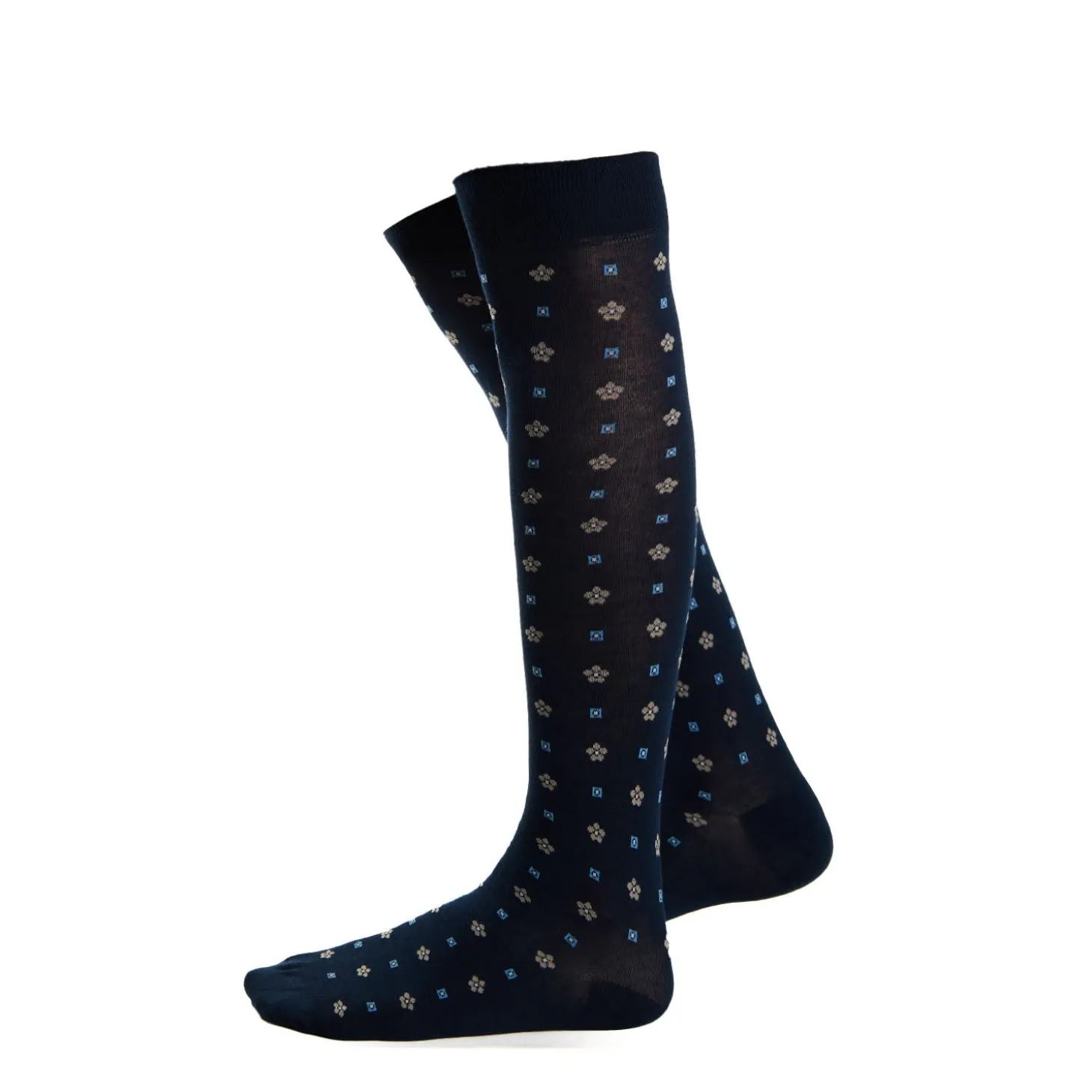 CALZE LUNGHE BLU SCURO IN COTONE Microfantasia fiore
