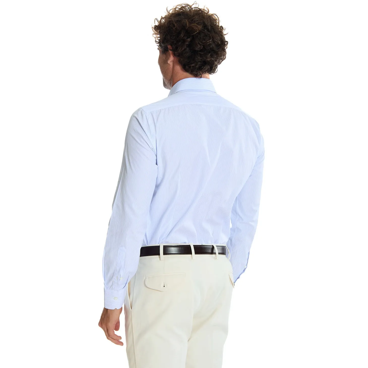 CAMICIA CLASSICA A RIGHE BIANCO E AZZURRO SLIM In cotone popeline