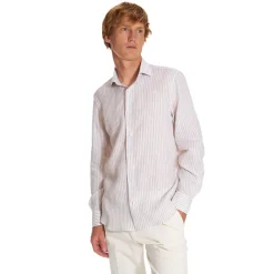 CAMICIA IN LINO BIANCA E BEIGE Rigata