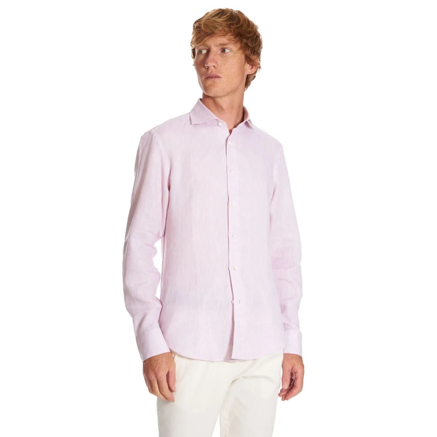 CAMICIA IN LINO LILLA Con bottoni in madreperla