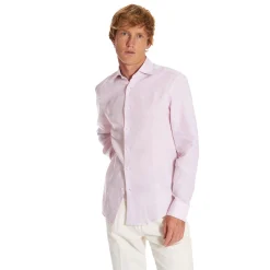 CAMICIA IN LINO LILLA Con bottoni in madreperla