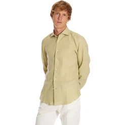 CAMICIA IN LINO VERDE CHIARO Con bottoni in madreperla