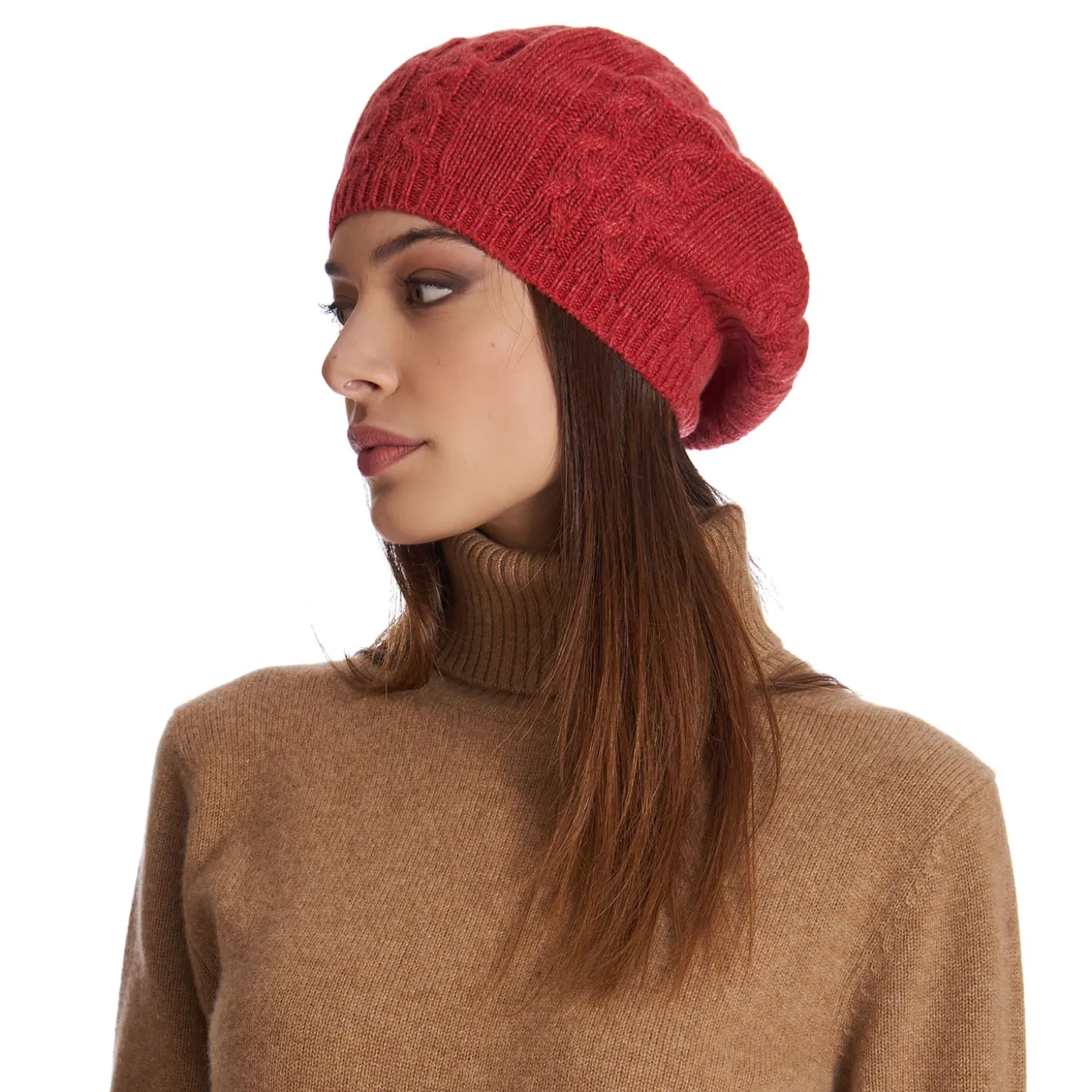 CAPPELLO BASCO A TRECCE ARANCIONE In cashmere
