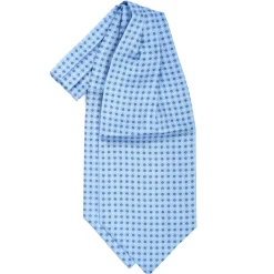 CRAVATTA ASCOT IN SETA AZZURRA Microfantasia fiore