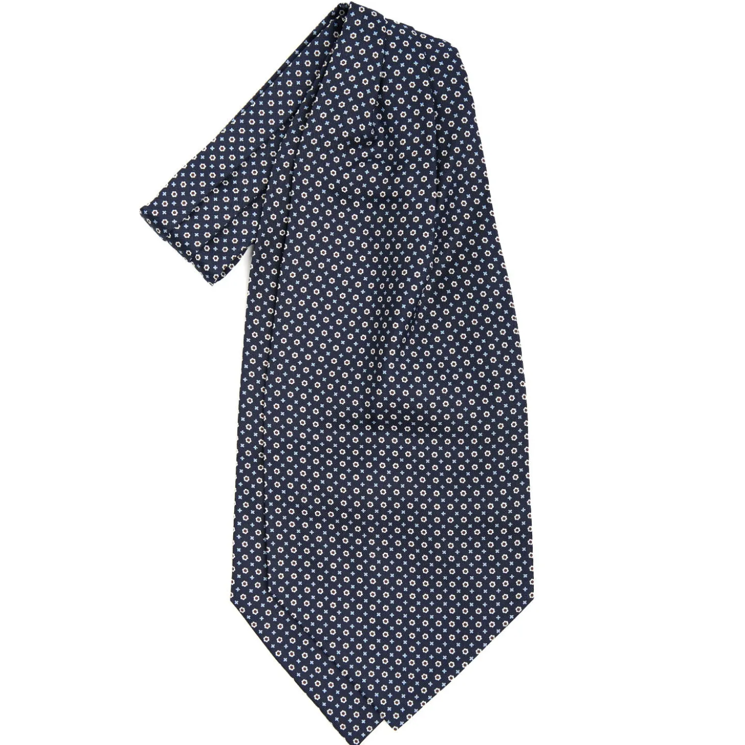 CRAVATTA ASCOT IN SETA BLU SCURO Microfantasia fiore