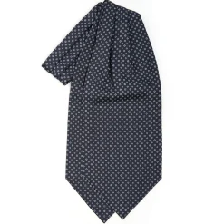 CRAVATTA ASCOT IN SETA BLU SCURO Microfantasia fiore
