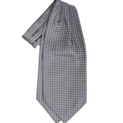CRAVATTA ASCOT IN SETA GRIGIO SCURO Microfantasia fiore