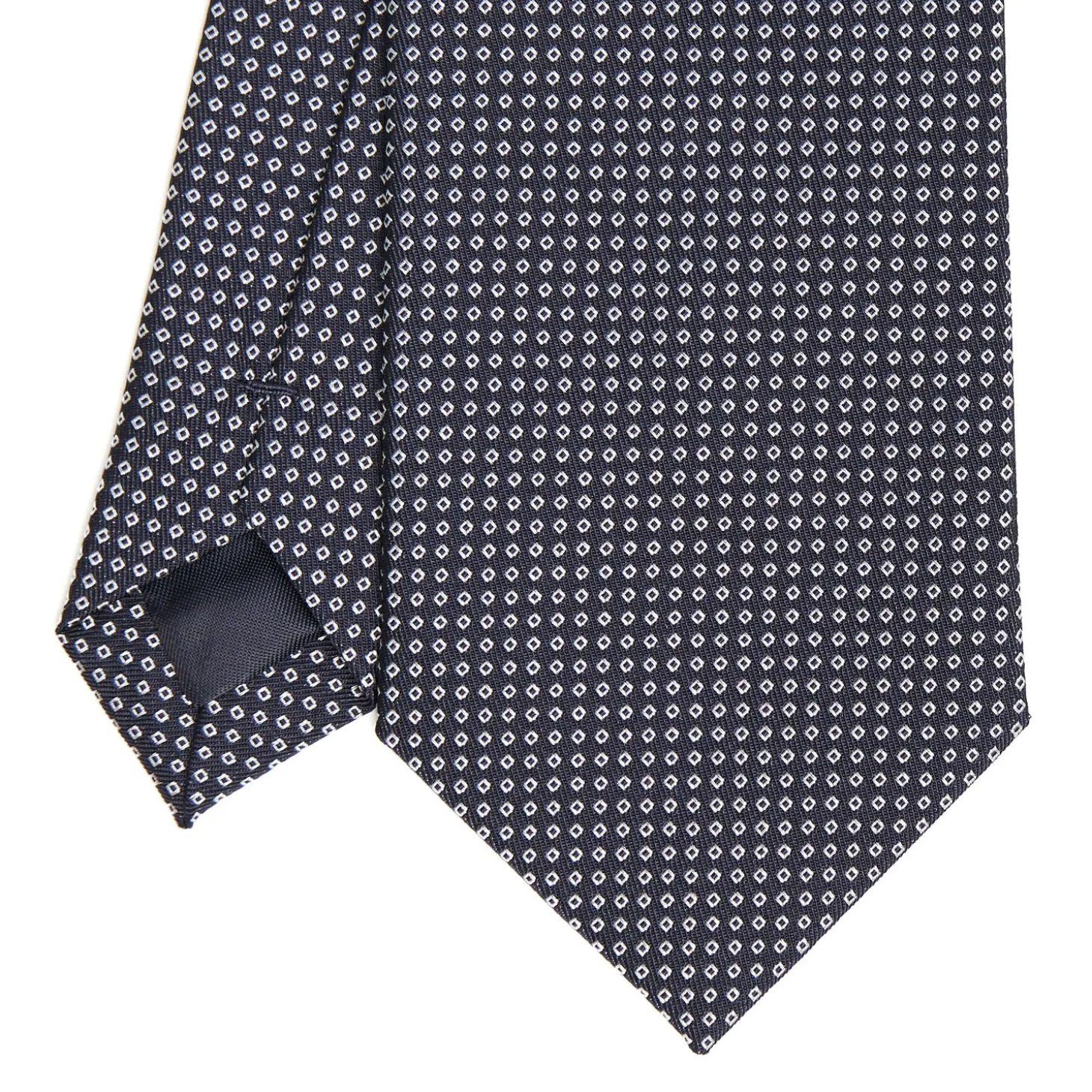 CRAVATTA CERIMONIA IN SETA JACQUARD BLU SCURO Microfantasia geometrica