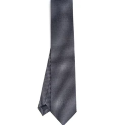 CRAVATTA CERIMONIA IN SETA JACQUARD BLU SCURO Microfantasia geometrica