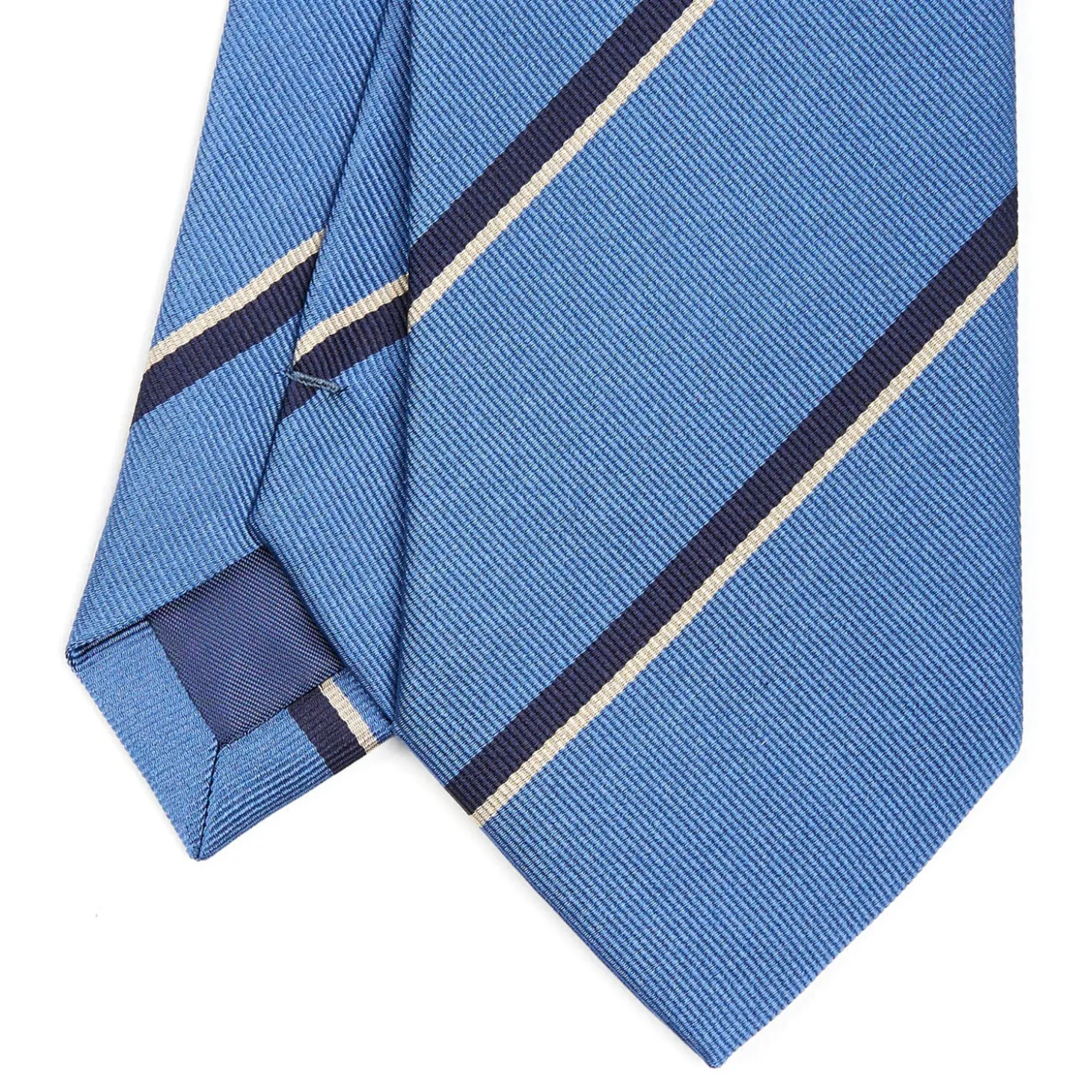 CRAVATTA REGIMENTAL IN SETA AZZURRO POLVERE Righe blu e bianche