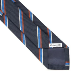 CRAVATTA REGIMENTAL IN SETA BLU SCURO Righe marroni e azzurre