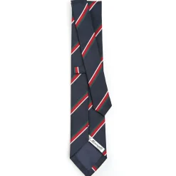 CRAVATTA REGIMENTAL IN SETA BLU SCURO Righe verdi e rosse