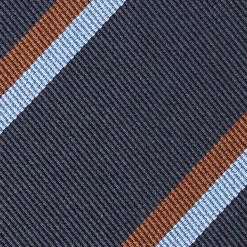 CRAVATTA REGIMENTAL IN SETA BLU SCURO Righe marroni e azzurre