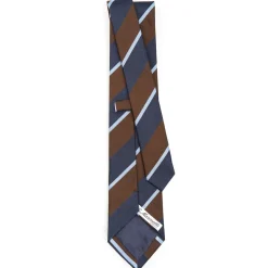 CRAVATTA REGIMENTAL IN SETA BLU SCURO Righe azzurre e marroni
