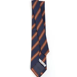 CRAVATTA REGIMENTAL IN SETA BLU SCURO Righe marroni