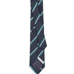 CRAVATTA REGIMENTAL IN SETA BLU SCURO Righe azzurre e verdi
