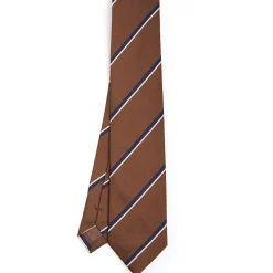 CRAVATTA REGIMENTAL IN SETA MARRONE SCURO Righe blu e bianche
