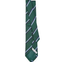 CRAVATTA REGIMENTAL IN SETA VERDE SCURO Righe blue e azzurre