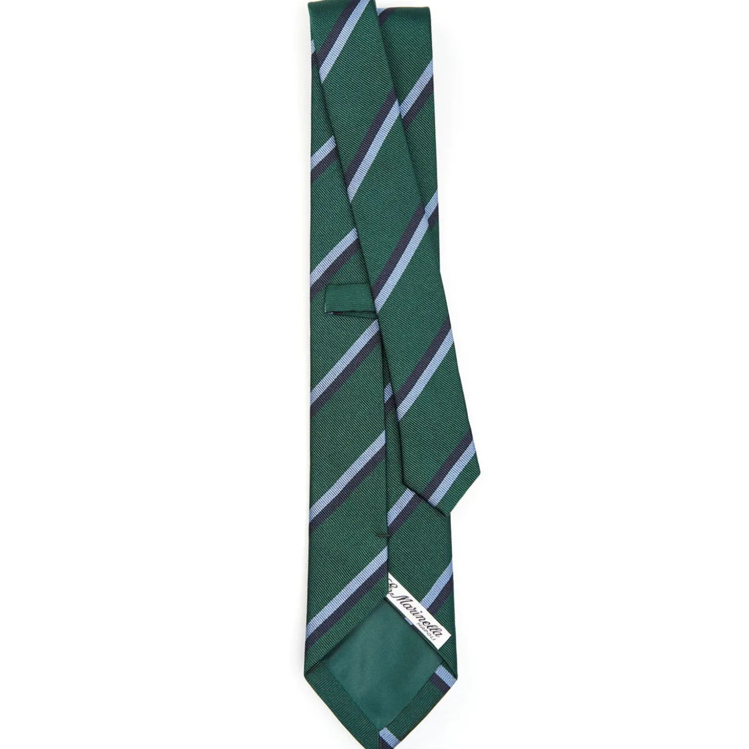 CRAVATTA REGIMENTAL IN SETA VERDE SCURO Righe blue e azzurre