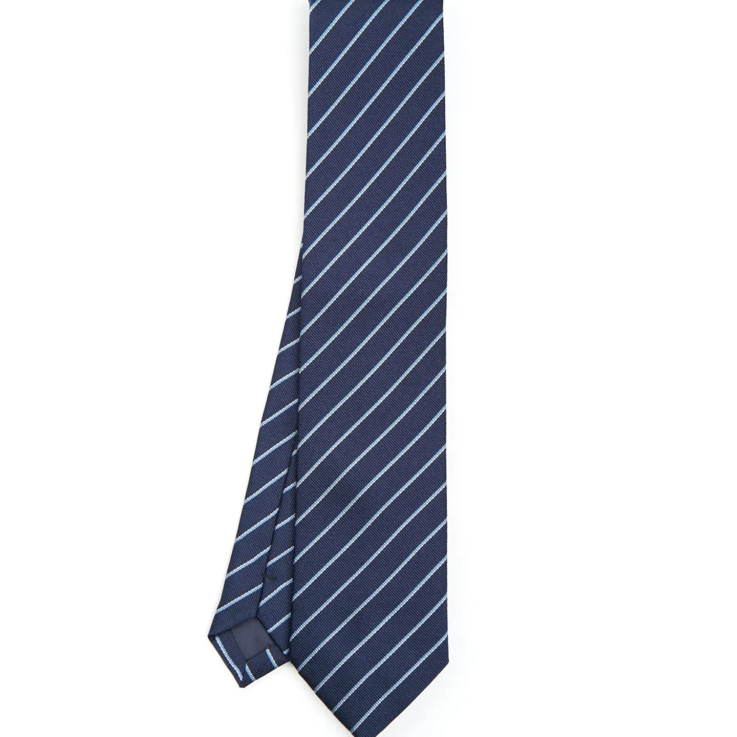 CRAVATTA RIGATA IN SETA BLU SCURO Righe azzurre
