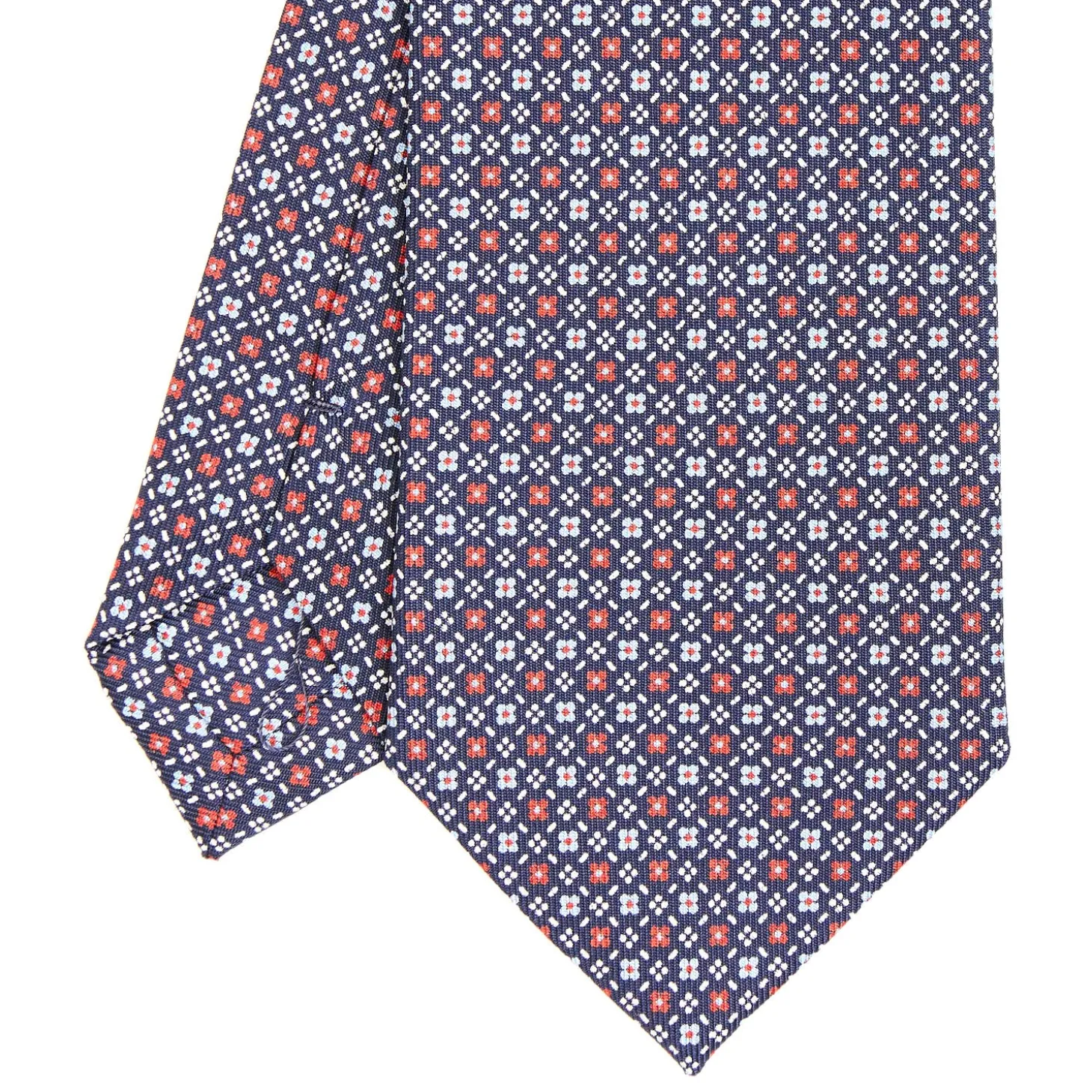 CRAVATTA SARTORIALE CLASSICA IN SETA BLU SCURO Microfantasia fiore