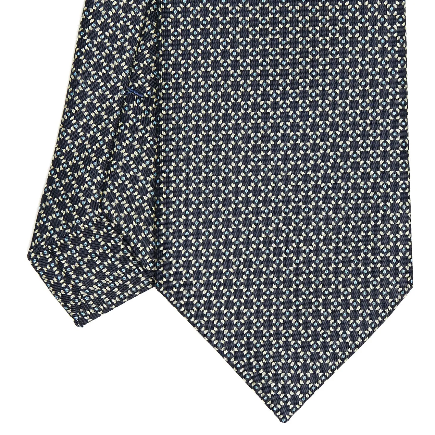 CRAVATTA SARTORIALE CLASSICA IN SETA BLU SCURO Microfantasia geometrica