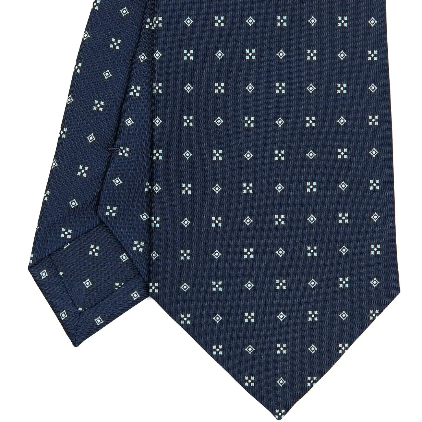 CRAVATTA SARTORIALE CLASSICA IN SETA BLU SCURO Microfantasia fiore