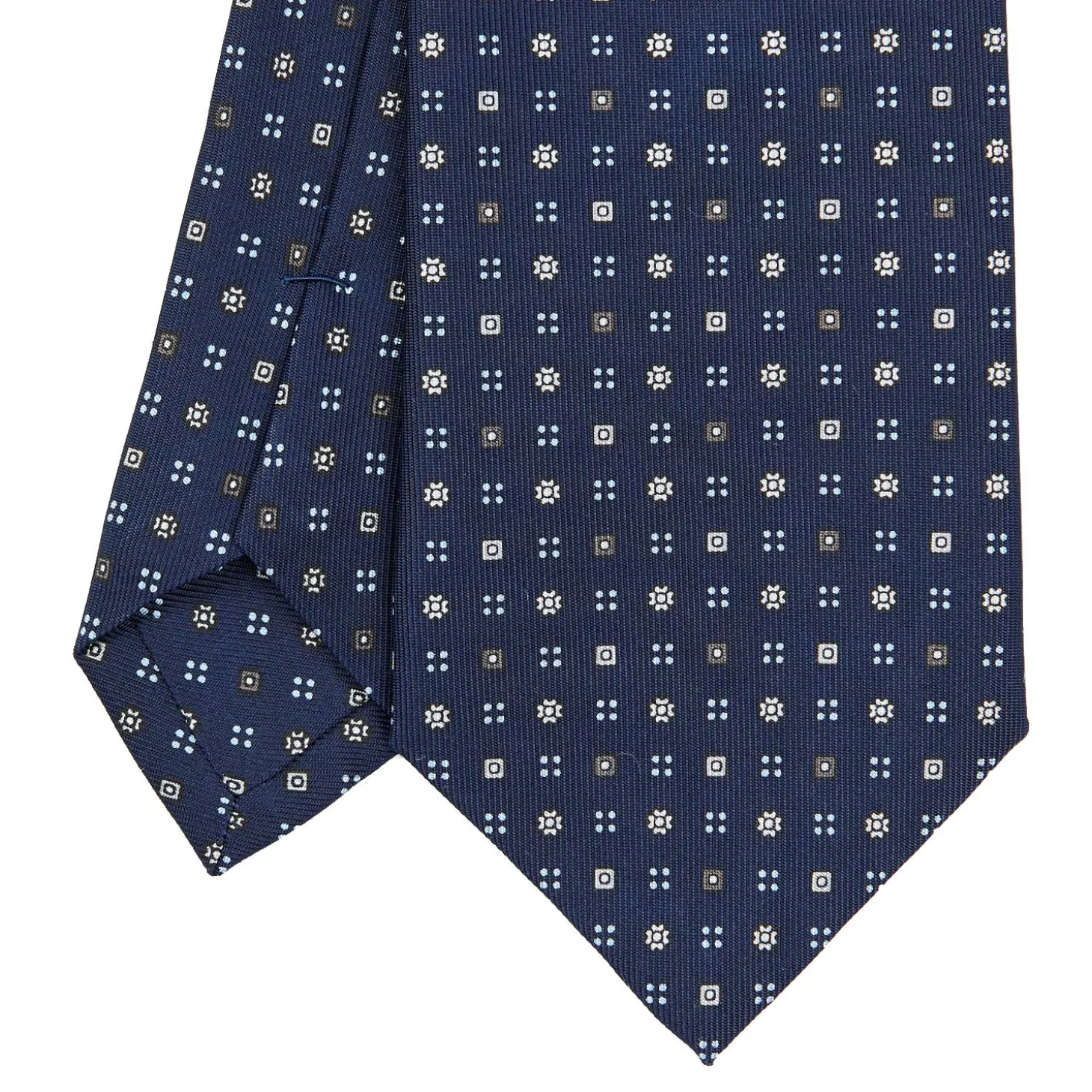 CRAVATTA SARTORIALE CLASSICA IN SETA BLU SCURO Microfantasia fiore