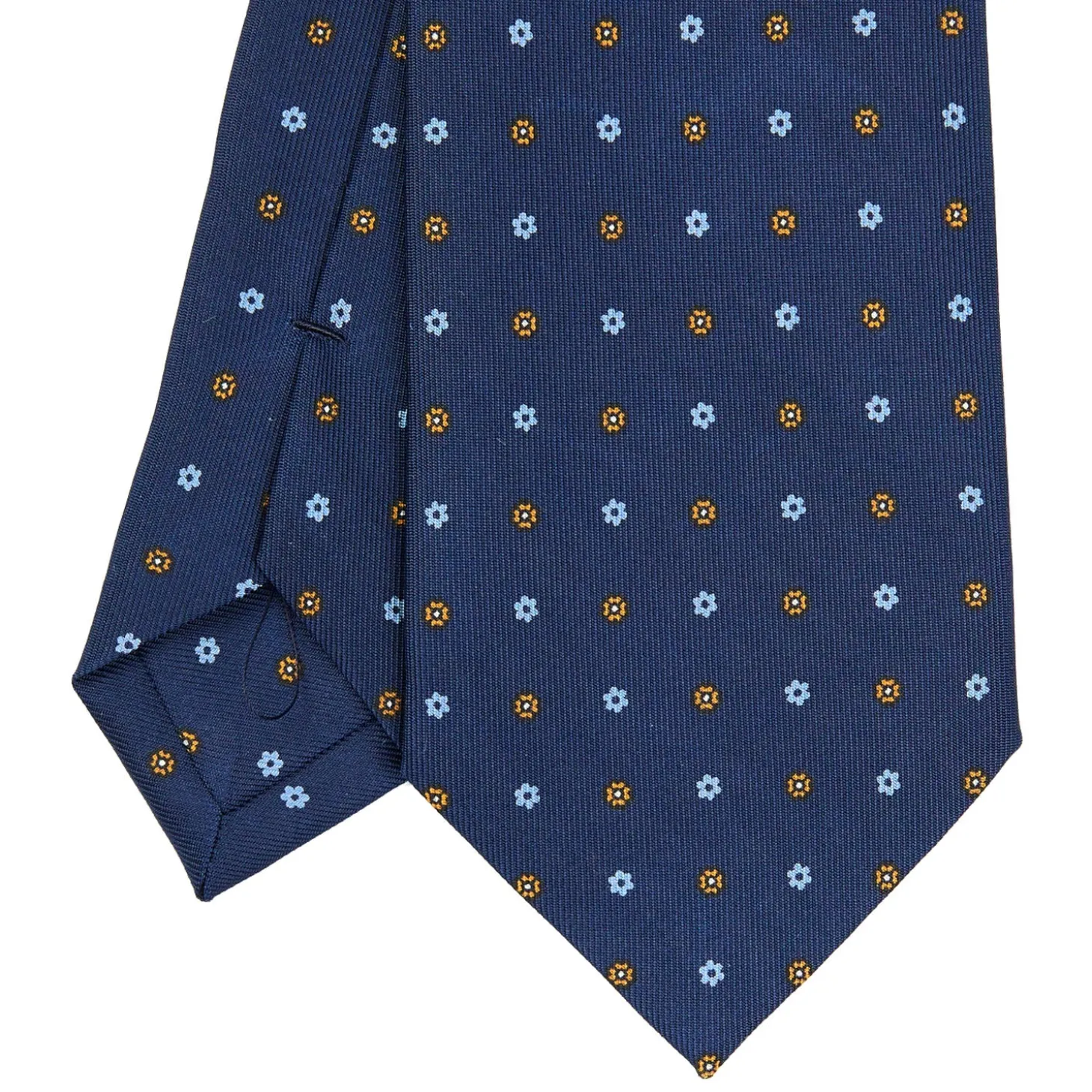 CRAVATTA SARTORIALE CLASSICA IN SETA BLU SCURO Microfantasia fiore