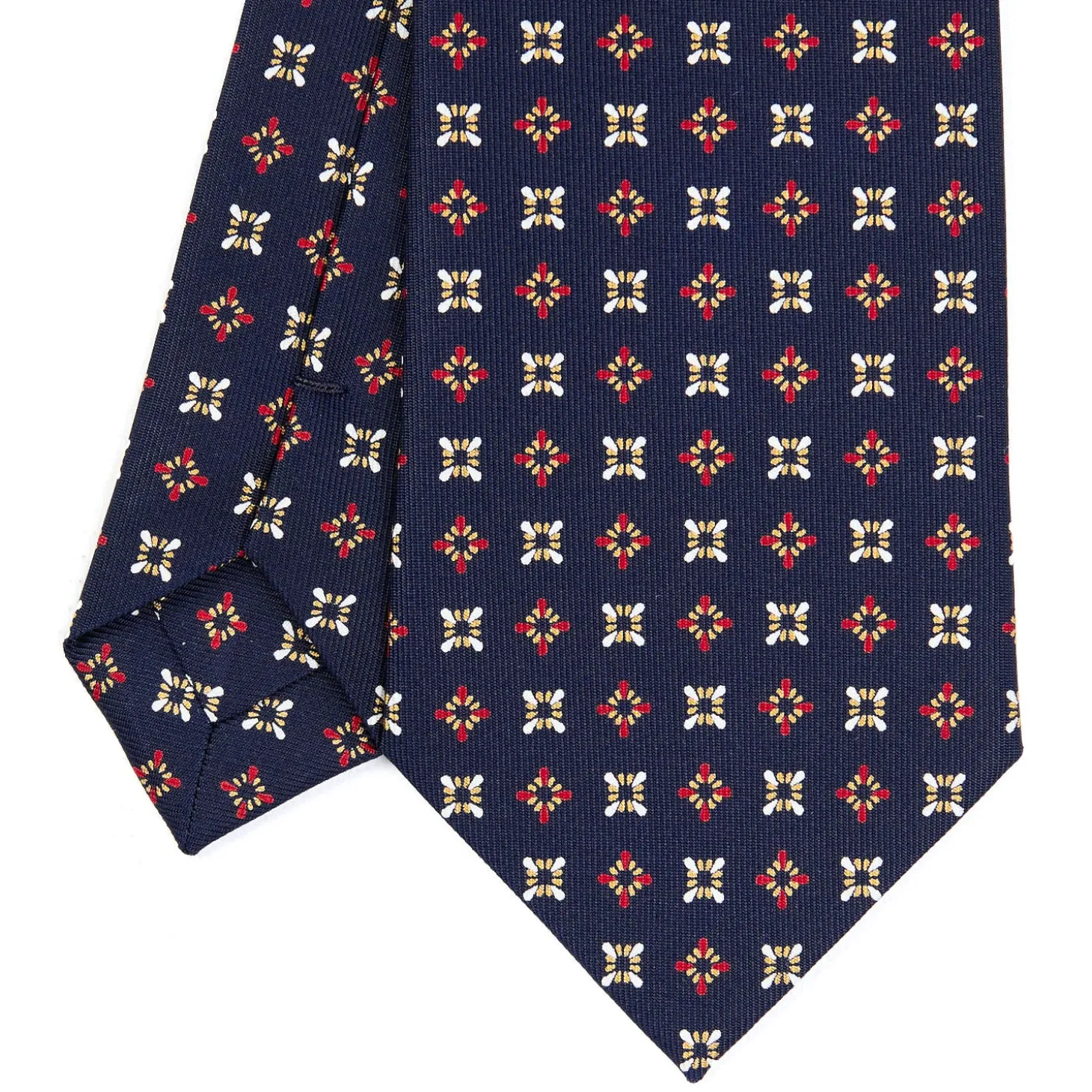 CRAVATTA SARTORIALE CLASSICA IN SETA BLU SCURO Microfantasia fiore