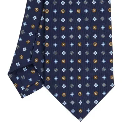 CRAVATTA SARTORIALE CLASSICA IN SETA BLU SCURO Microfantasia fiore
