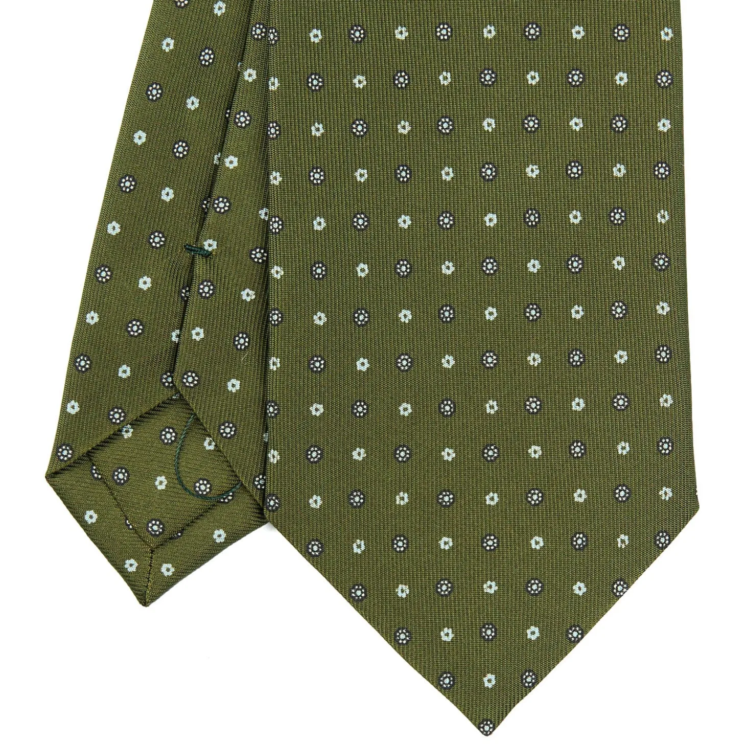 CRAVATTA SARTORIALE CLASSICA IN SETA VERDE OLIVA Microfantasia fiore