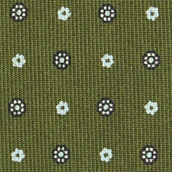 CRAVATTA SARTORIALE CLASSICA IN SETA VERDE OLIVA Microfantasia fiore