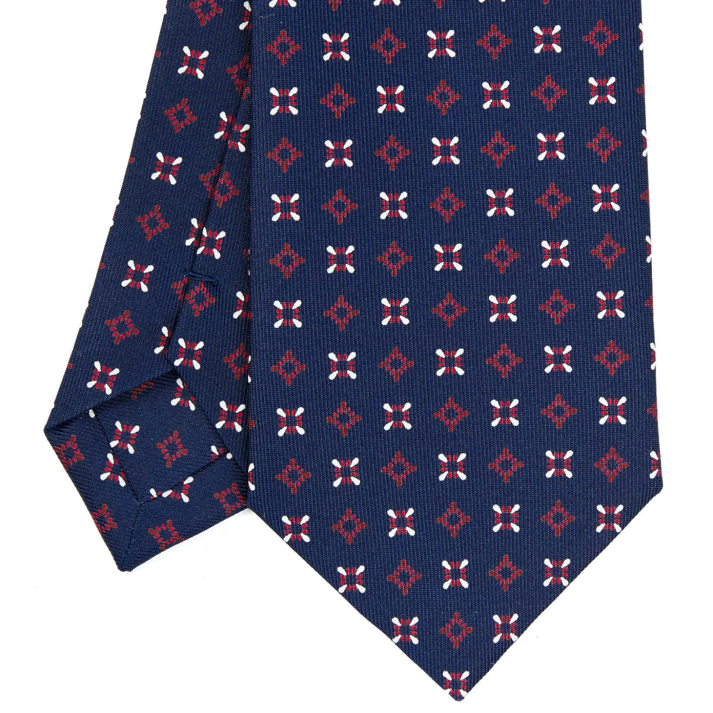 CRAVATTA SARTORIALE CLASSICA IN SETA BLU SCURO Microfantasia fiore