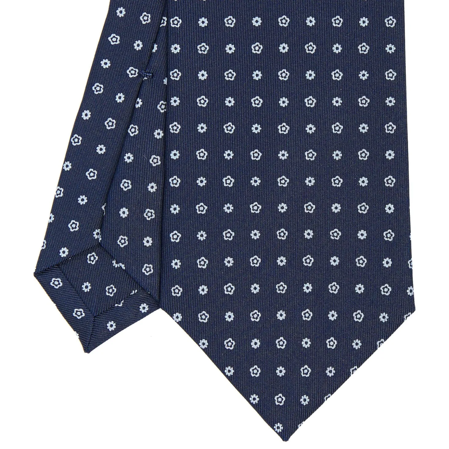 CRAVATTA SARTORIALE CLASSICA IN SETA BLU SCURO Microfantasia fiore