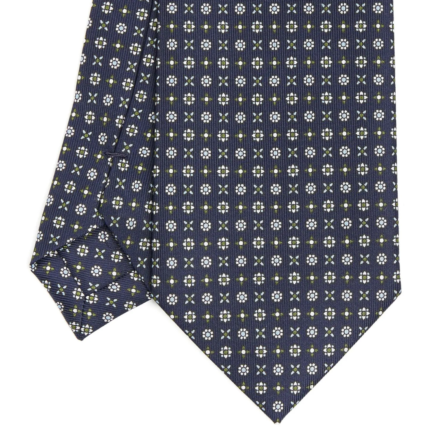 CRAVATTA SARTORIALE CLASSICA IN SETA BLU SCURO Microfantasia fiore