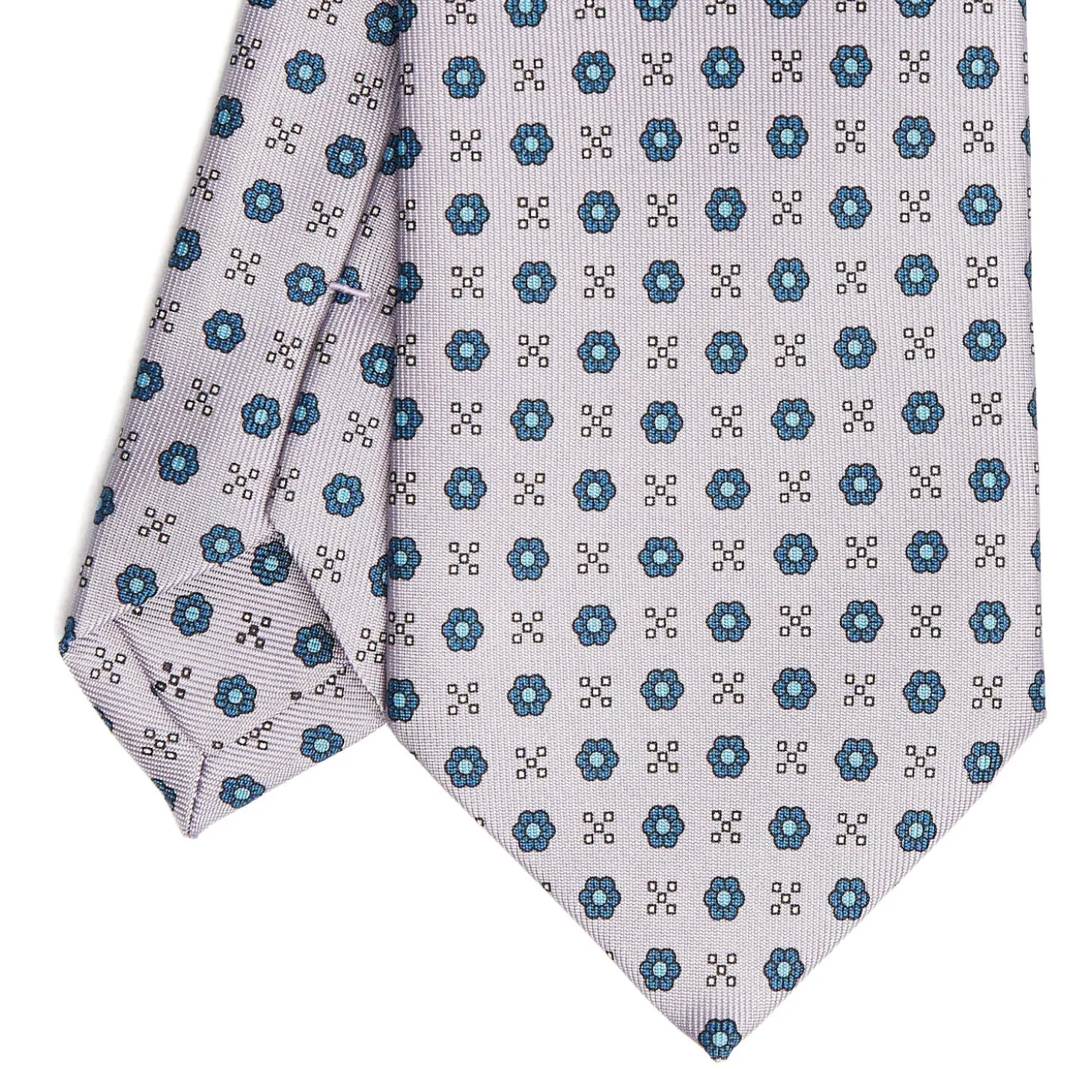 CRAVATTA SARTORIALE CLASSICA IN SETA GRIGIO CHIARO Microfantasia fiore