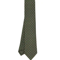 CRAVATTA SARTORIALE CLASSICA IN SETA VERDE OLIVA Microfantasia fiore