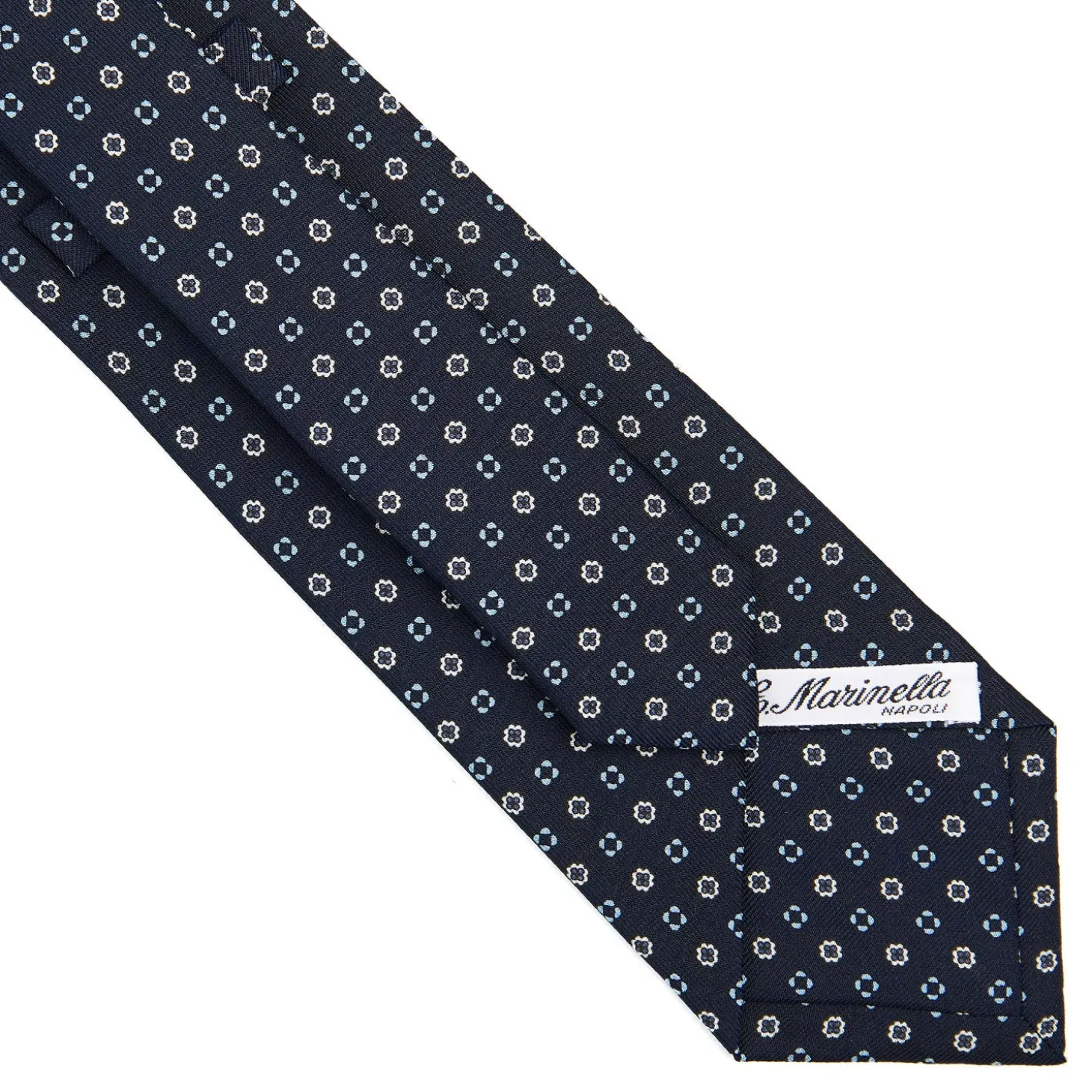 CRAVATTA SARTORIALE CLASSICA IN SETA BLU SCURO Microfantasia fiore