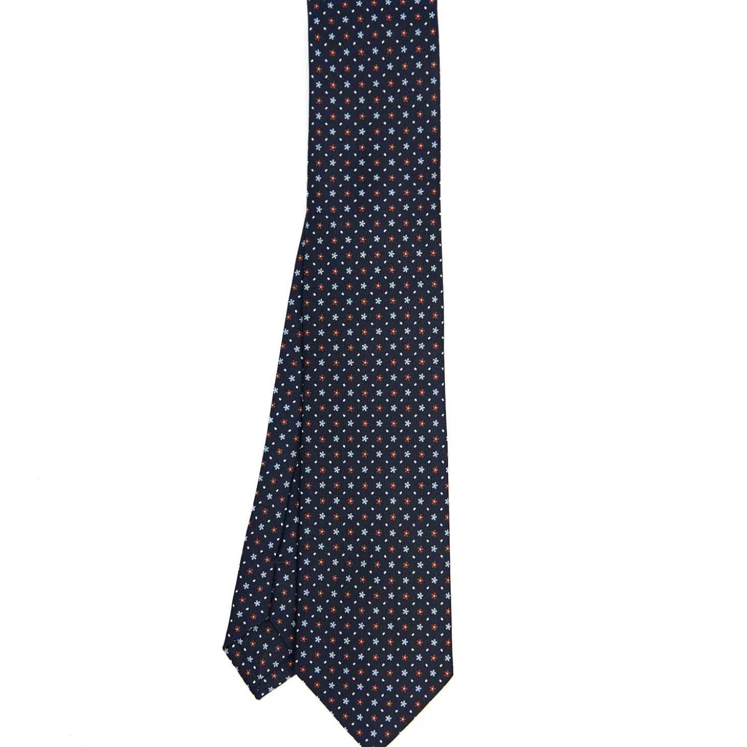 CRAVATTA SARTORIALE CLASSICA IN SETA BLU SCURO Microfantasia fiore