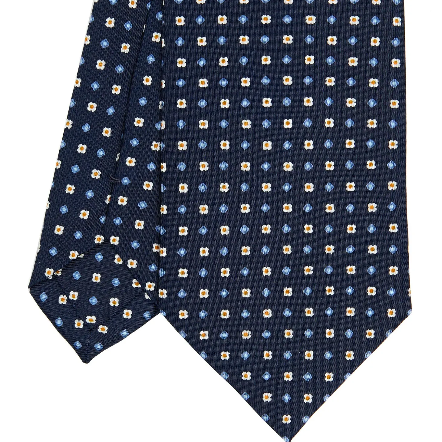 CRAVATTA SARTORIALE CLASSICA IN SETA BLU SCURO Microfantasia fiore