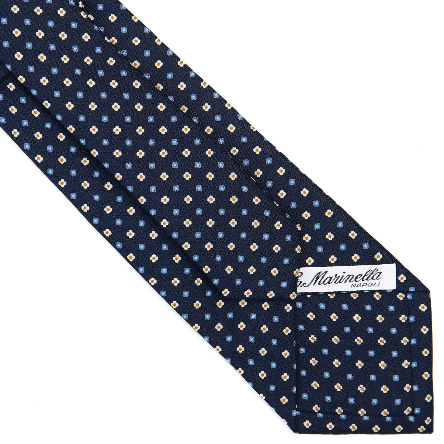 CRAVATTA SARTORIALE CLASSICA IN SETA BLU SCURO Microfantasia fiore