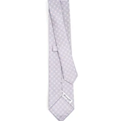 CRAVATTA SARTORIALE CLASSICA IN SETA GRIGIO CHIARO Microfantasia fiore