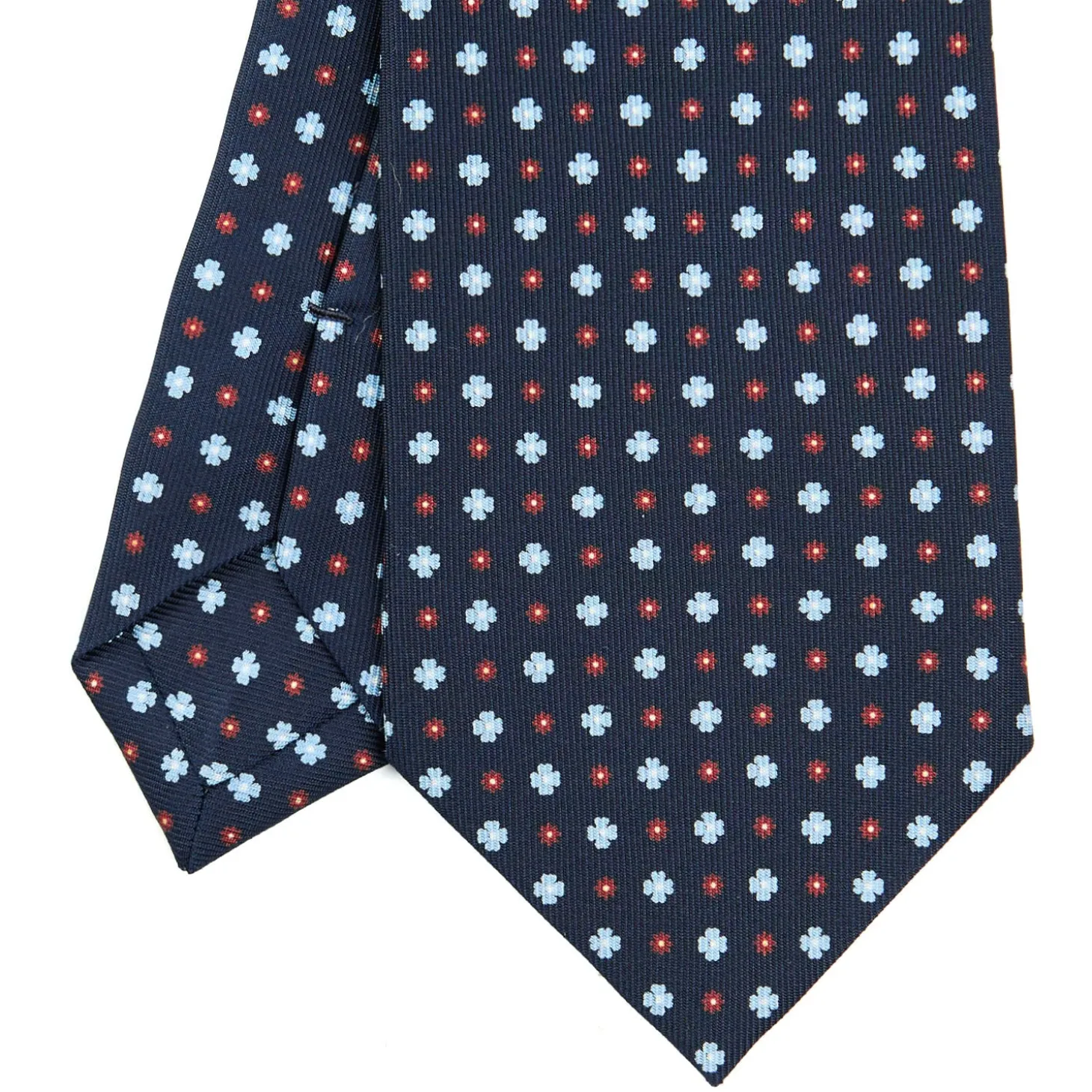 CRAVATTA SARTORIALE CLASSICA IN SETA BLU SCURO Microfantasia fiore