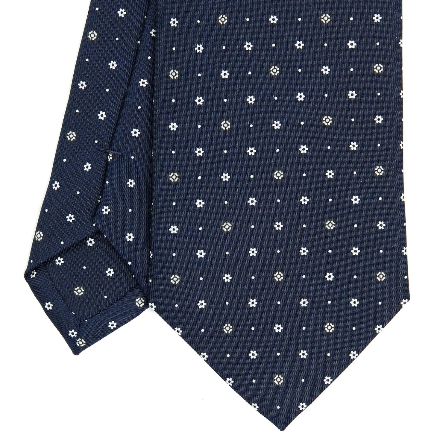 CRAVATTA SARTORIALE CLASSICA IN SETA BLU SCURO Microfantasia fiore