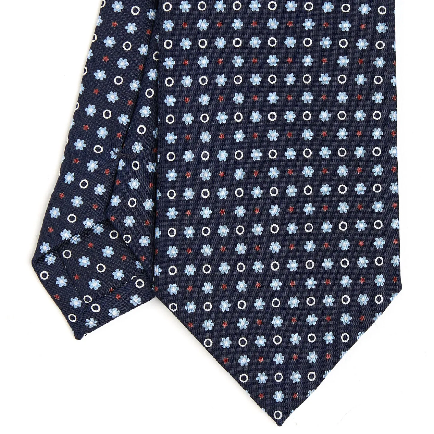 CRAVATTA SARTORIALE CLASSICA IN SETA BLU SCURO Microfantasia fiore